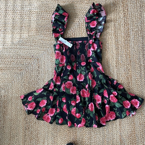 Alice + Olivia Fit & Flare Ruffle Sleeve Floral Mini Dress Size 6 - Picture 3 of 5